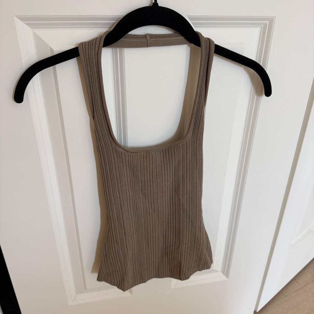 DISSH Olive Ribbed Halter Tank Top - Picture 2 of 4